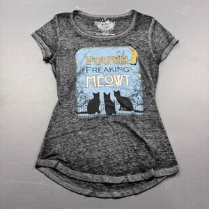 Rocker Girl T-Shirt Women's S Gray Halloween Cat Graphic You're Freaking Meowt
